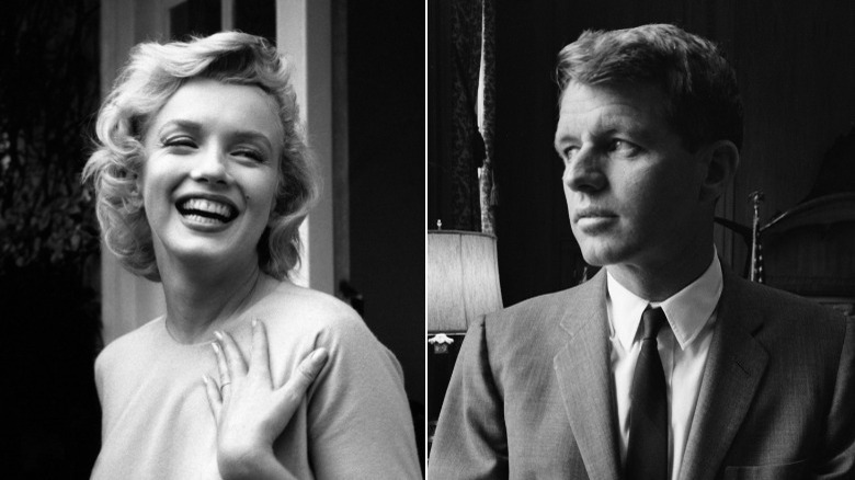 Marilyn Monroe smiling, Robert Kennedy posing 