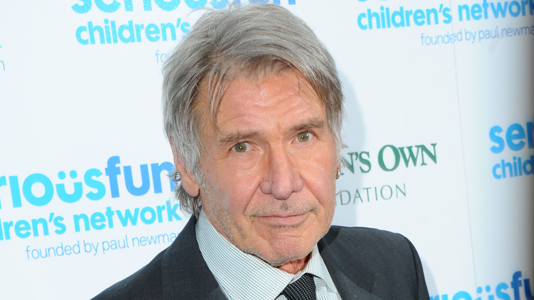 Harrison Ford looks at camera