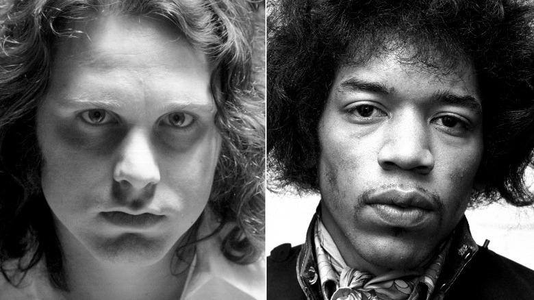 Jim Morrison, Jimi Hendrix with serious expressions