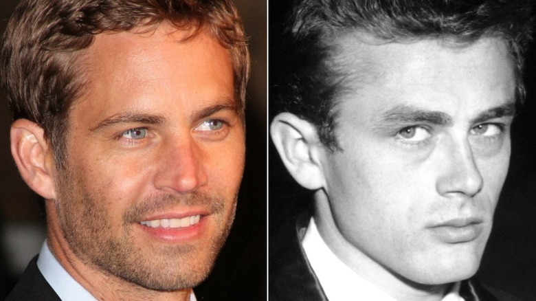 Paul Walker smiling, James Dean staring left