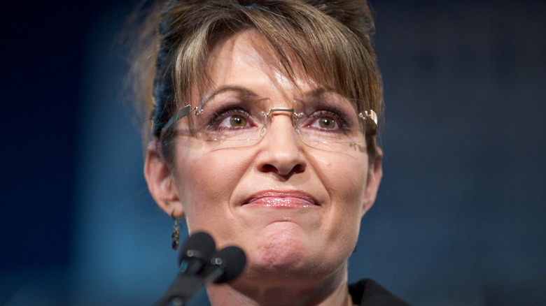 Sarah Palin at microphone