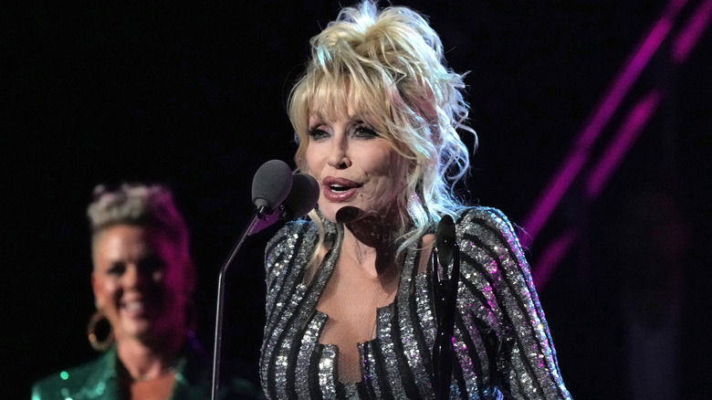 Dolly Parton talking on stage