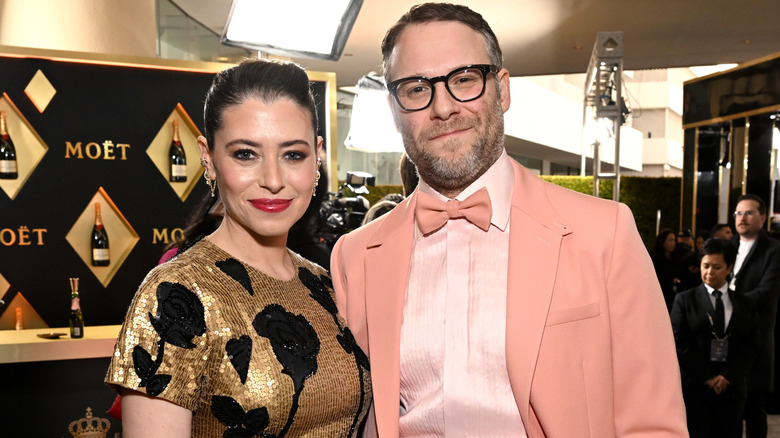 Lauren Miller smiling with Seth Rogen