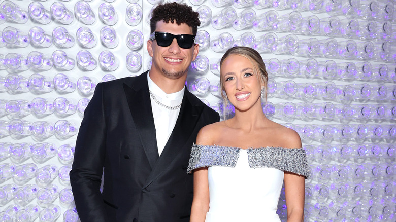 Patrick Mahomes smiling with Brittany Mahomes