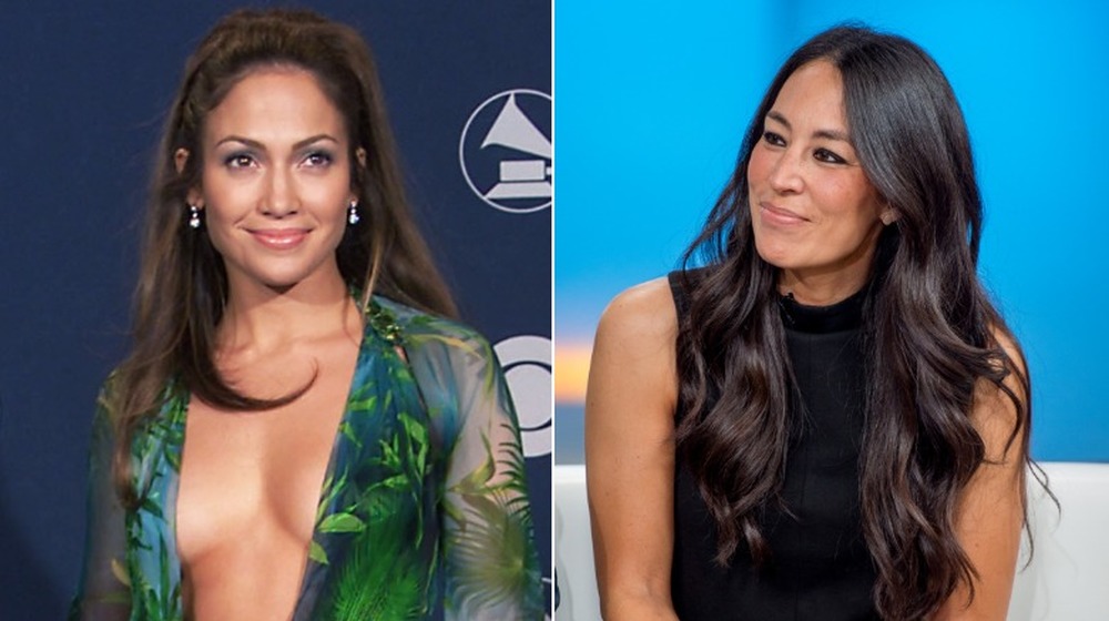 Jennifer Lopez in infamous Versace dress, Joanna Gaines seated during an interview