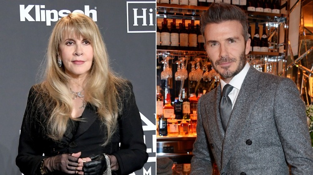 Stevie Nicks on red carpet, David Beckham in front of a bar