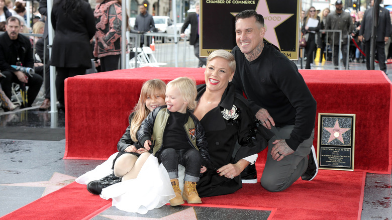 Pink posing with her family