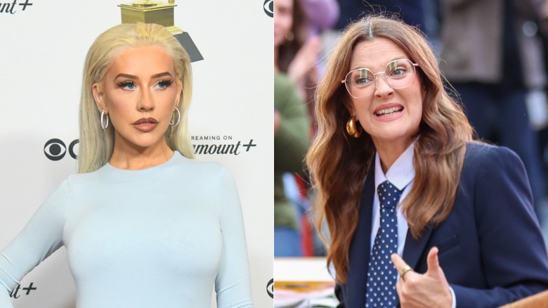 Split Image of Christina Aguilera, left, and Drew Barrymore, right