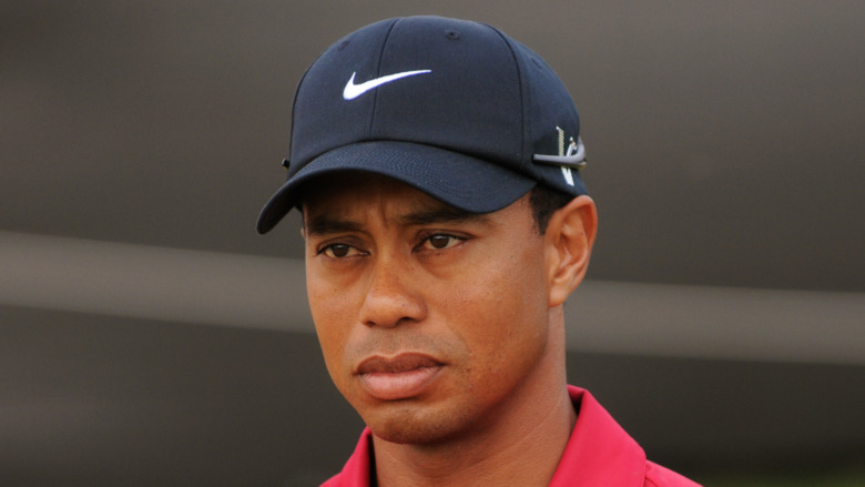 Tiger Woods with a serious expression