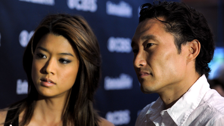 Grace Park and Daniel Dae Kim being interviewed