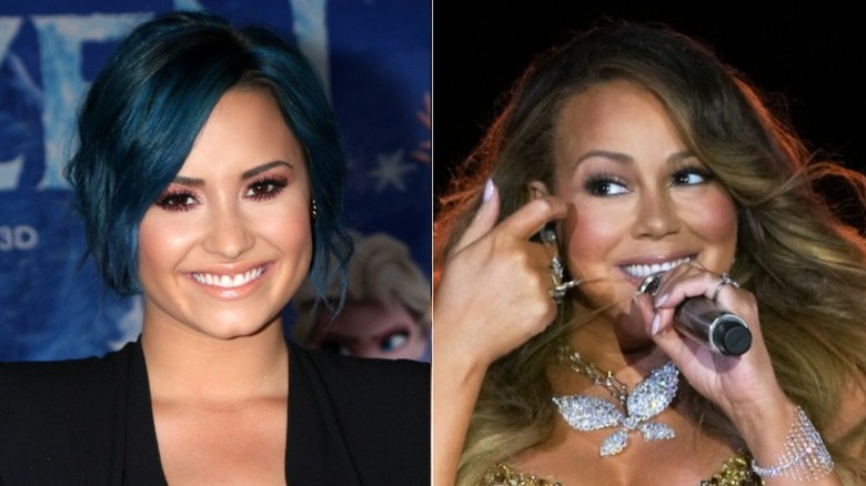 Demi Lovato smiling, Mariah Carey singing