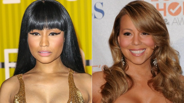 Nicki Minaj posing, Mariah Carey smiling