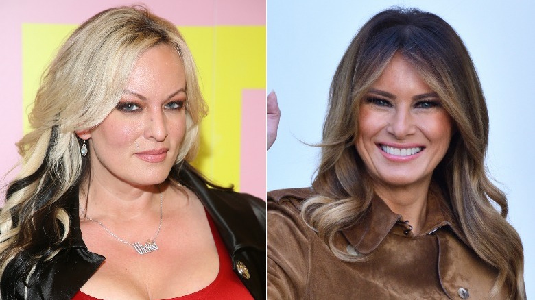 Stormy Daniels Melania Trump Split image