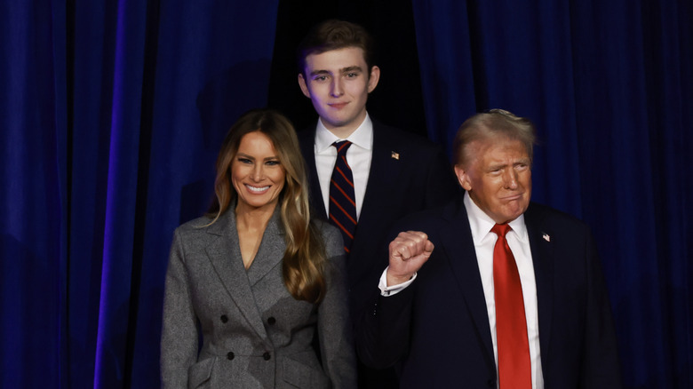 Barron Trumps stands behind Melania and Donald on election night