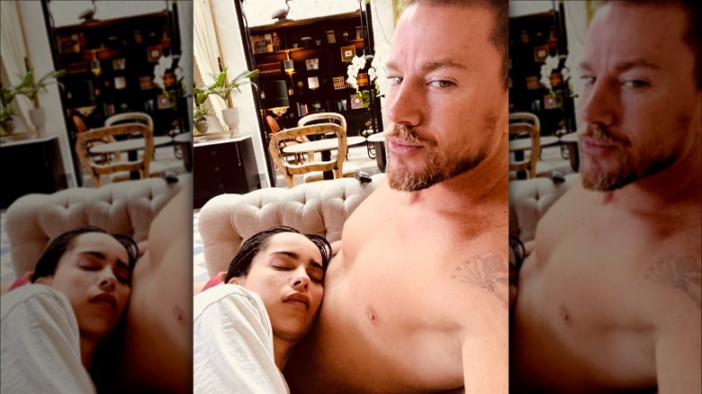 Zoe Kravitz lies on Channing Tatum lap