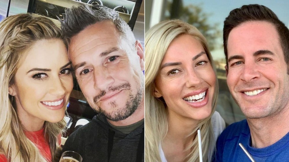 Christina Anstead and Ant Anstead, and Heather Rae Young and Tarek El Moussa posing for selfies on Instagram