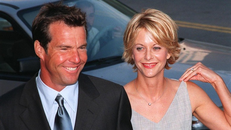 Dennis Quaid and Meg Ryan smiling in 1998