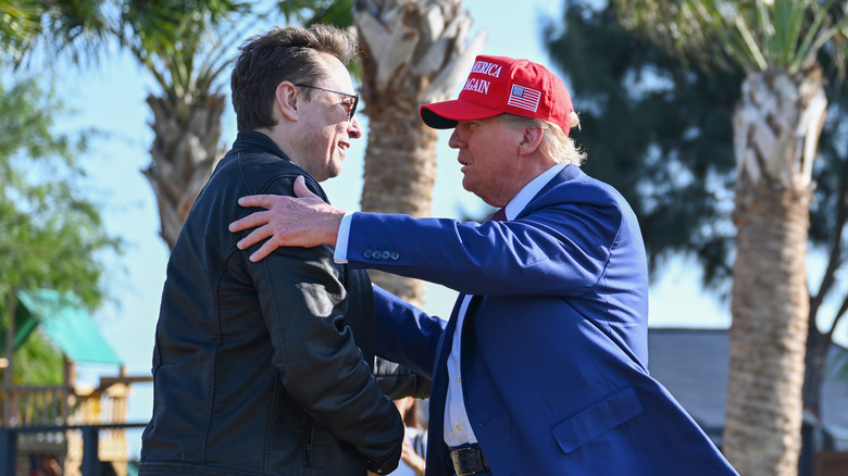 Donald Trump greeting at Elon Musk at SpaceX test launch