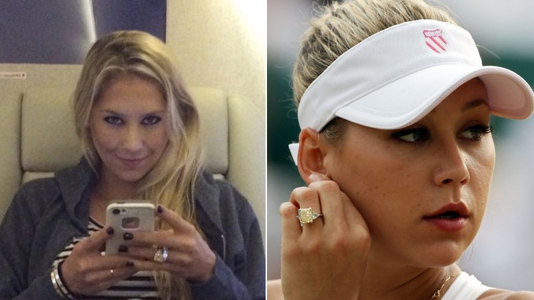A composite image of Anna Kournikova flashing her engagement ring