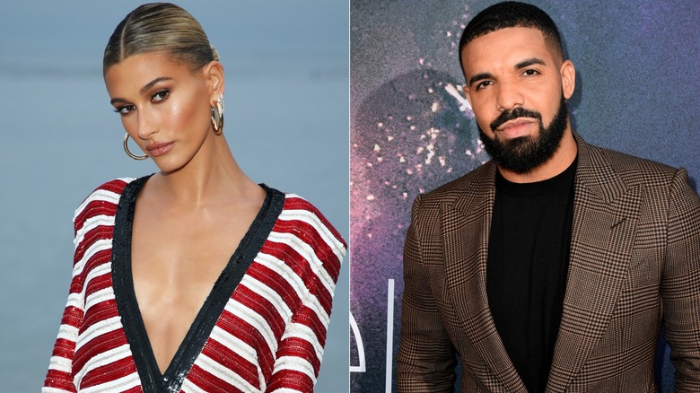 Hailey Bieber posing, Drake posing