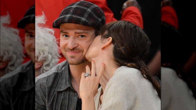 Jessica Biel kissing Justin Timberlake's cheek