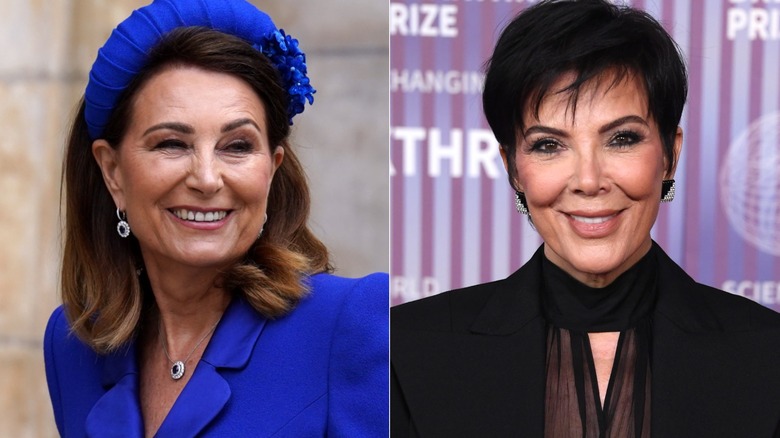 Carole Middleton smiling blue hat, Kris Jenner black hair