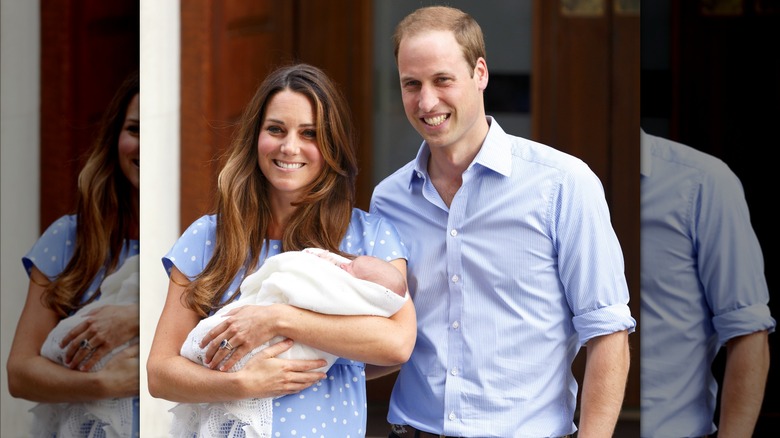 Kate Middleton polka dot dress, baby Prince George, Prince William smiling