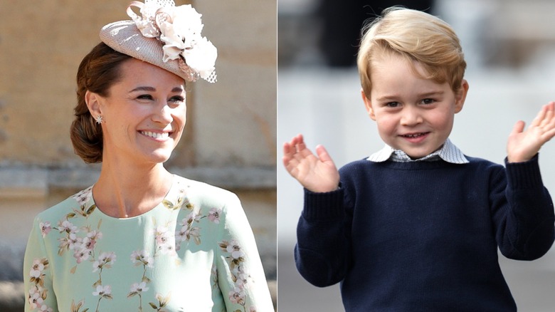 Pippa Middleton smiling, Prince George waving