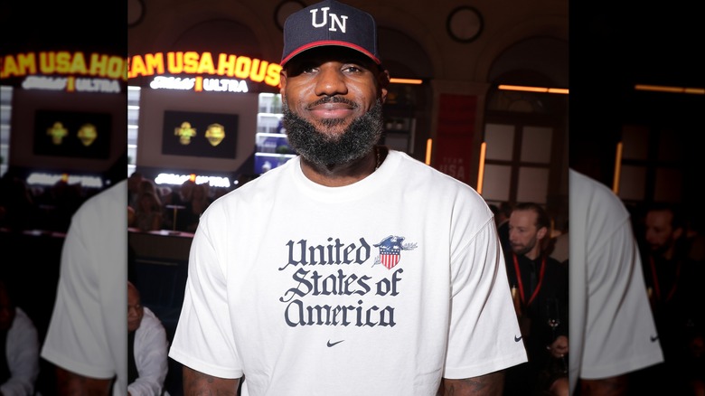 LeBron James poses in white t-shirt