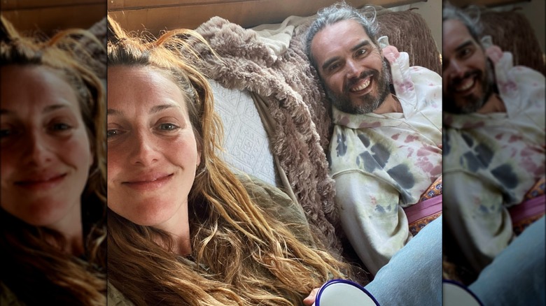 Laura Gallacher and Russell Brand smiling selfie