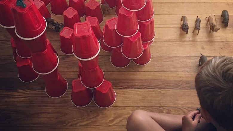 red plastic cups stacked up