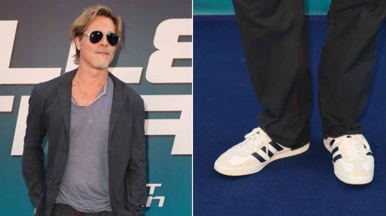 Brad Pitt wearing sunglasses Sneaker close up