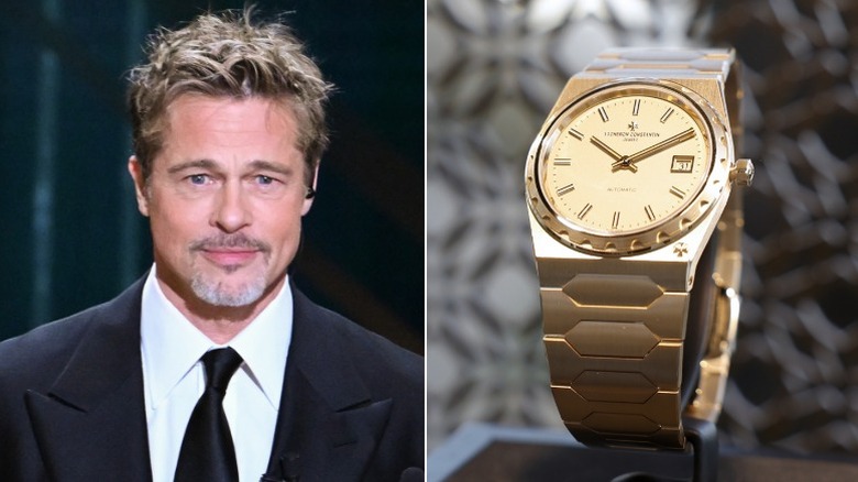 Brad Pitt wearing suit gold watch on display