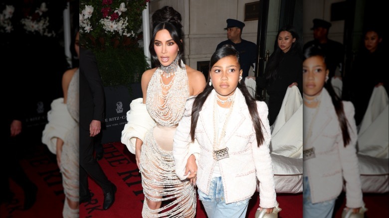 Kim Kardashian and North West posing in New York