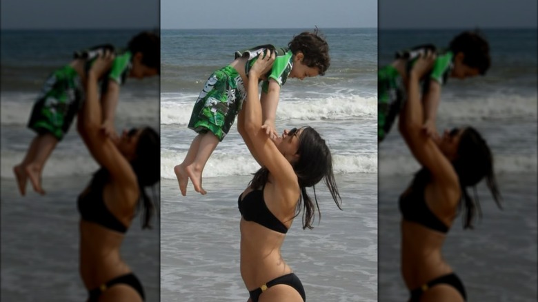 Kimberly Guilfoyle and her son on the beach.