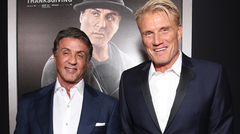 Sylvester Stallone, Dolph Lundgren smiling