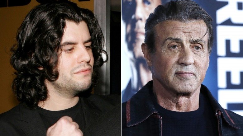 Sage Stallone and Sylvester Stallone, split image
