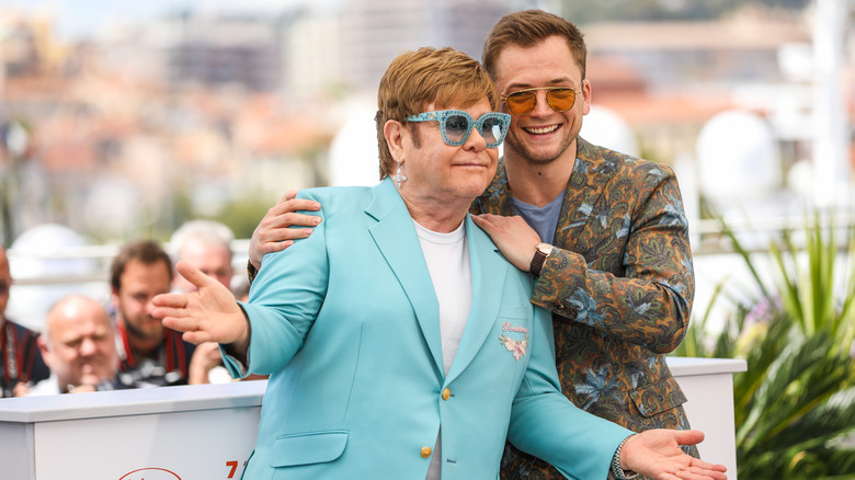 Elton John and Taron Egerton in May 2019.