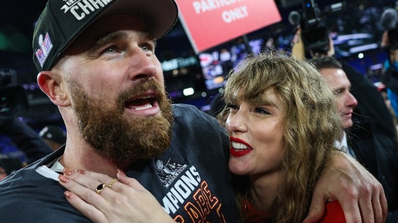 Travis Kelce and Taylor Swift after the AFC championship game in Baltimore, MD 2024