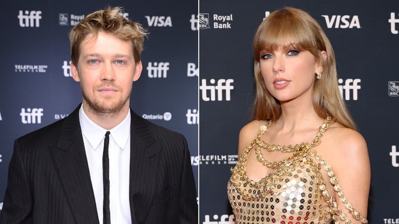 Joe Alwyn suit, Taylor Swift gold