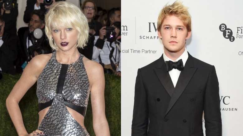 Taylor Swift posing, Joe Alwyn tux