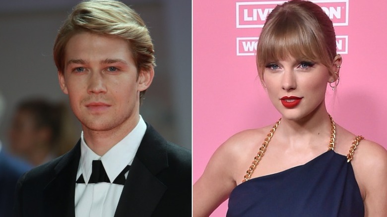 Joe Alwyn posing, Taylor Swift chains