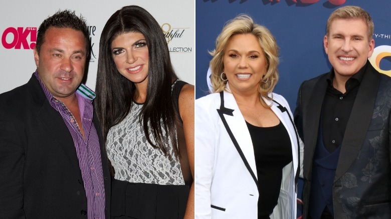 Joe and Teresa Giudice posing; Julie and Todd Chrisley posing