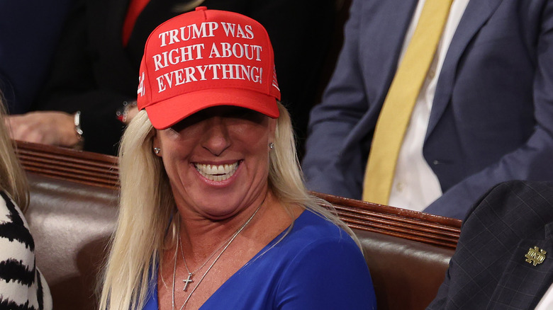 Marjorie Taylor Greene attending U.S. President Donald Trump's address to a joint session of Congress at the U.S. Capitol