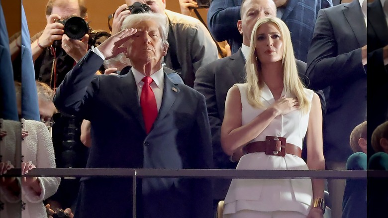 Ivanka Trump wearing a white sleeveless jacket