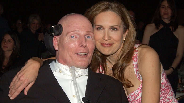 Christopher Reeve bald breathing tube with wife