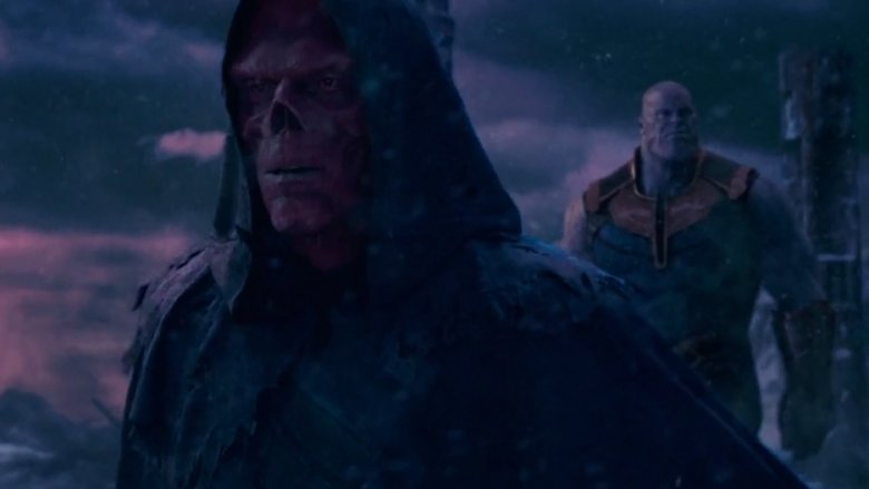 Ross Marquand as Red Skull and Josh Brolin as Thanos in Avengers: Infinity War 