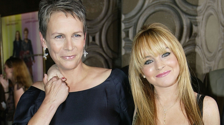 Lindsay Lohan smiling with Jamie Lee Curtis