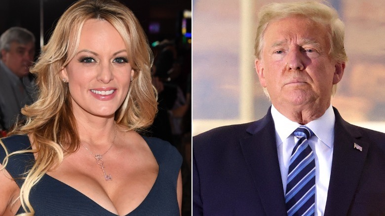 Stormy Daniels and Donald Trump split image