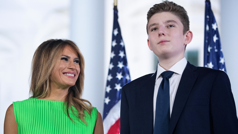 Melania Trump and Barron Trump posing